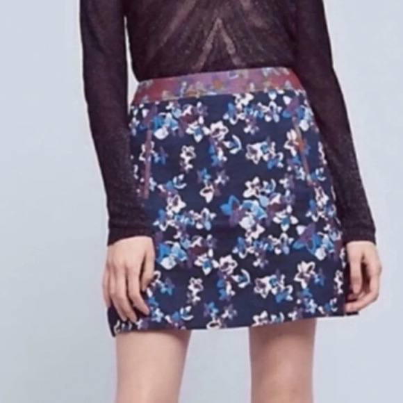 Anthropologie Maeve Blue Floral Print Mini Skirt Size 10 - Picture 1 of 9